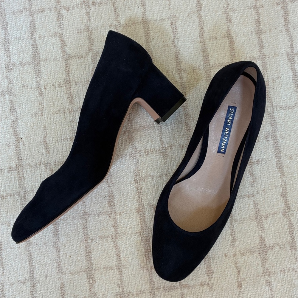 NEW Stuart Whitman Navy Suede almond toe block heels